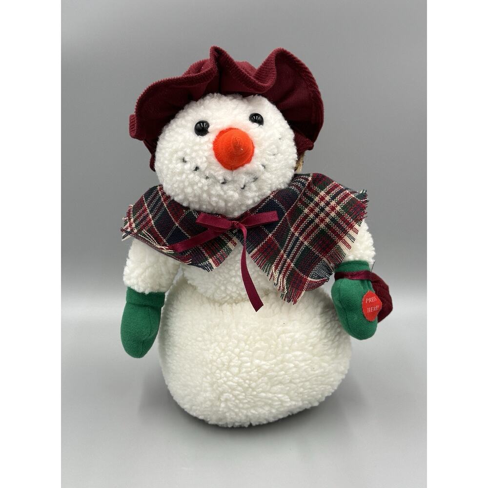 Animated Plush Snowman In Black Top Hat Scarf Mittens 11” Tall